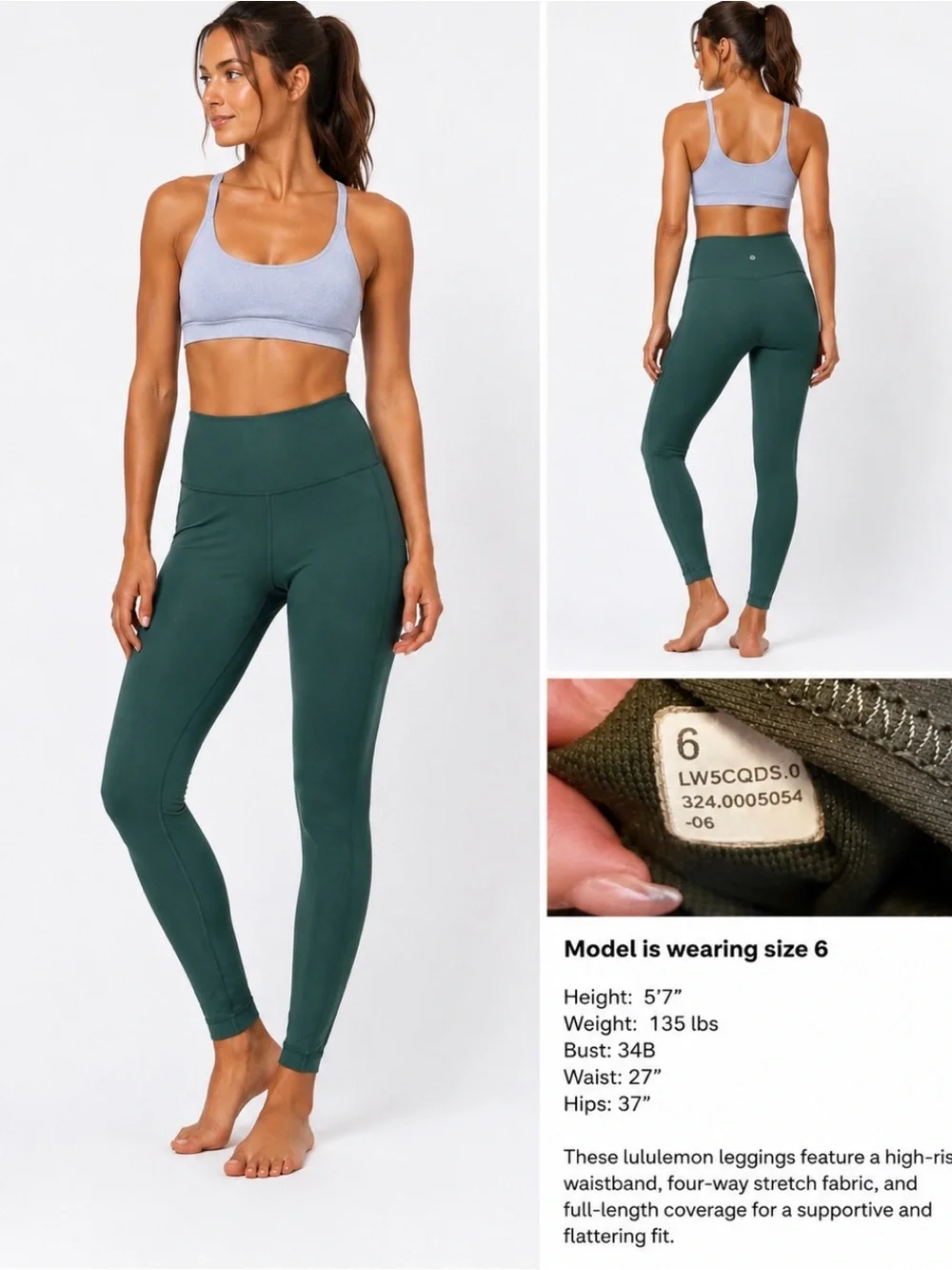 LuLuLemon Dark Green Wunder Under Leggings SZ 6 mid rise multi pocket athletic